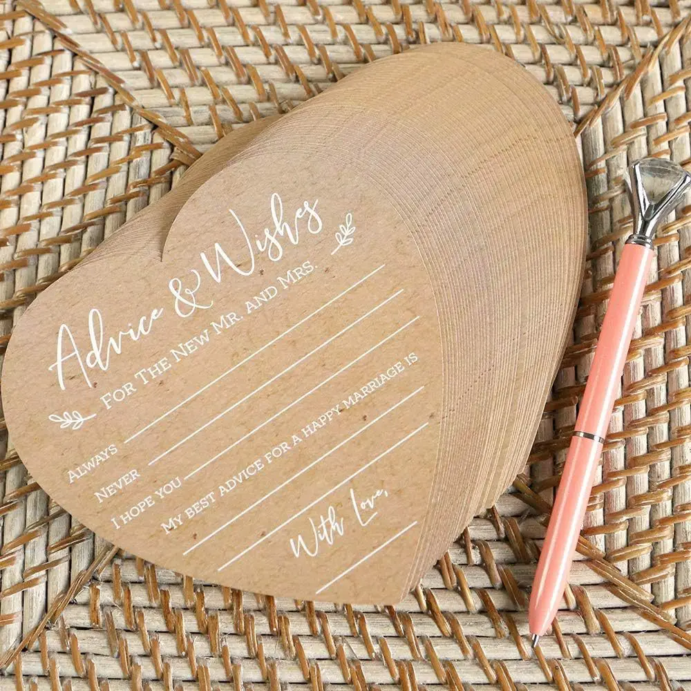 Hot heart with handwritten wedding Eco-friendly kraft paper Advice And Wishes Card