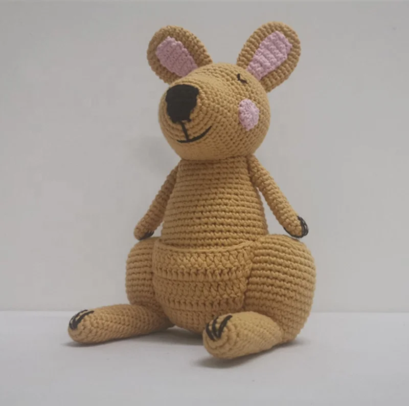 Wholesales Organic Cotton Crochet Kangaroo Stuffed Toys 100% Handmade Amigurumi Toys For Babies