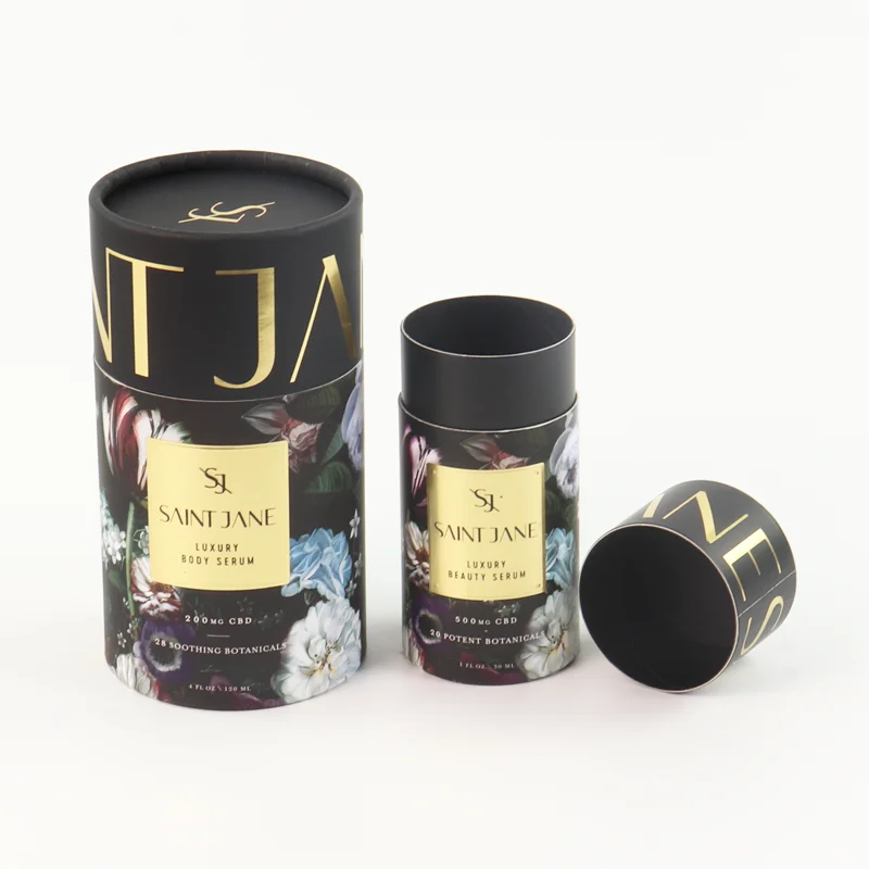Wholesale  Custom logo Luxury Cute Round Cylinder Packaging Box Paper Cardboard Black cosmetics Gift Boxes