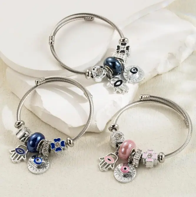 Europe And The United States New Bohemian Stainless Steel Diy Glass Beads High Quality Cheap Handmade Happy Birthday Bracelets