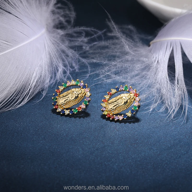 Diamond Virgin Mary Stud Earrings For Women Earrings Stud Round Colorful White Cubic Zirconia Setting Women Earrings