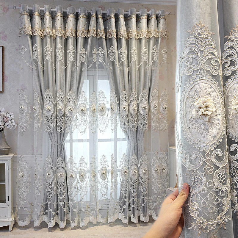 Factory Price Luxury Custom Draper Thermal Insulated Blind Curtain Western Hotels Living Room Curtain Sheer