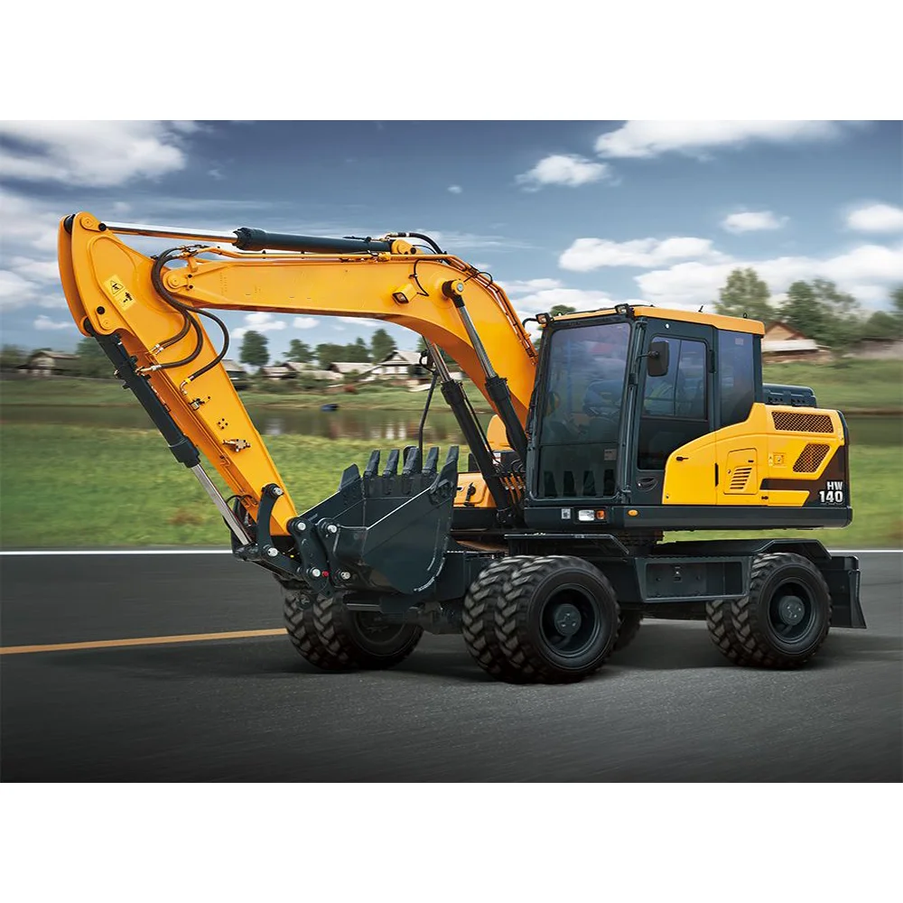 Advanced Hydraulic Excavator Wheeled HW140 Small Excavator Tyres 14ton Digger Earthmoving Machine for Sale