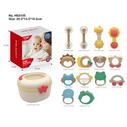 14 Pcs baby silicone rattles handbell teether toys set animal soft silicone teether rattle with drainage storage box for newborn