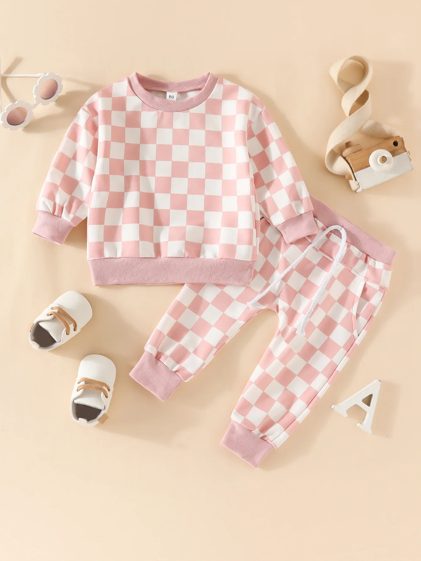 Qingli Oem Fashionable Newborn Baby Trousers Toddler Long Pants Joggers Checkerboard Sweatpants Outfit