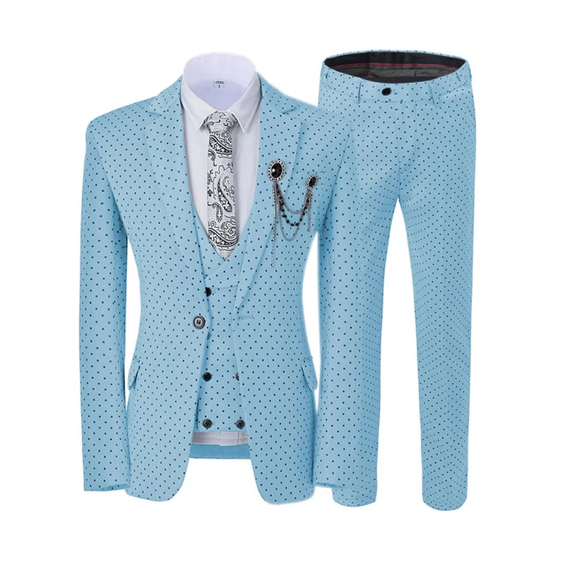 High Quality Men suits 3 pieces gentleman Slim Fit Dot Wedding Prom Blazer Vest Pants Set