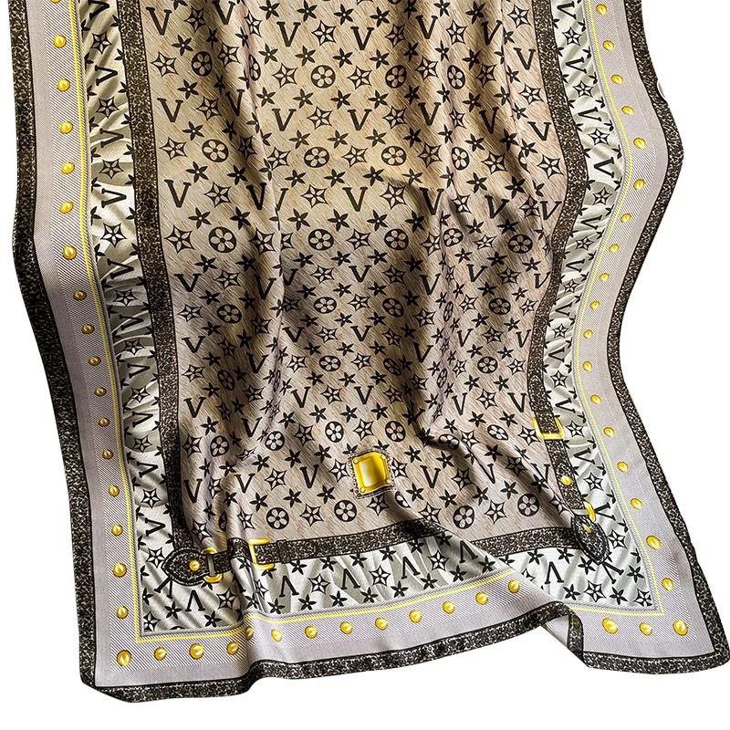 SC-407 New Letters Printed With Yellow Gemstones Simulated With Silk Brocade Outdoor With Shawl European Scarves