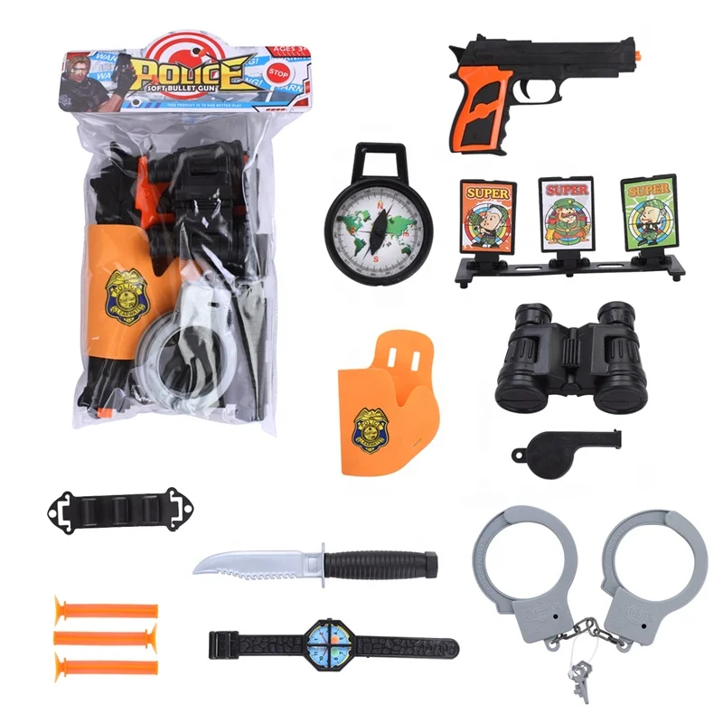 Cheap Simulation Police Toys Play Set 9PCS Role Play Plastic Police Equipment Set For Children