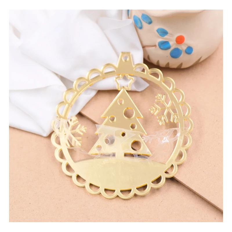 Rose Gold Mirror Christmas Acrylic Baubles UV Printed Flocking Beaded Embroidered Sequined Graphics Tree Hanging Decor Box