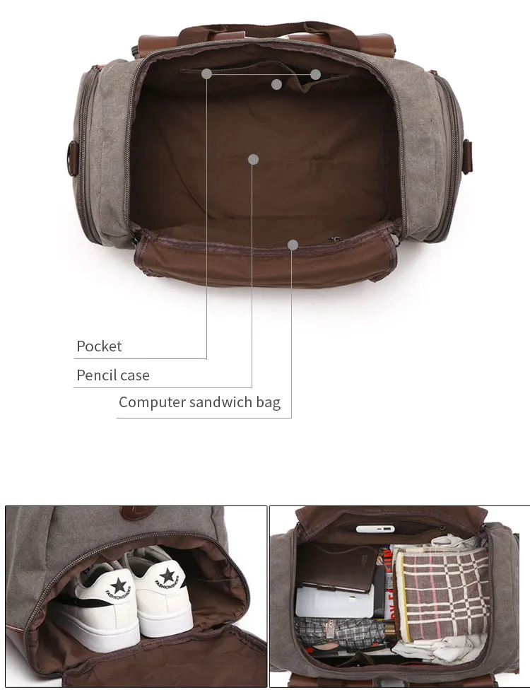 Canvas Vintage Backpack Overnight Bag Gym Men Women Luggage Crossbody Bag with Laptop Compart Travel Handbags