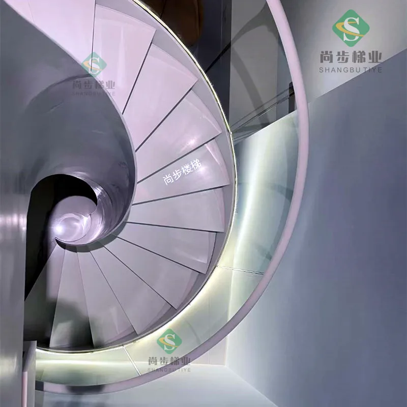 European Design Interior Curved Stair With Marble Tread Luxury Marble Stone Staircase