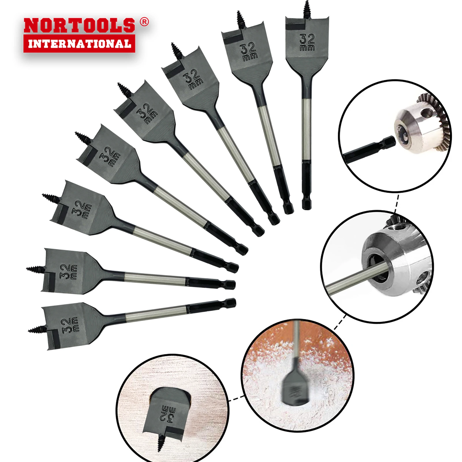 Quick Change Shank Self Feed Flat Wood Spade Screw Tip Wood Core Drill Bits