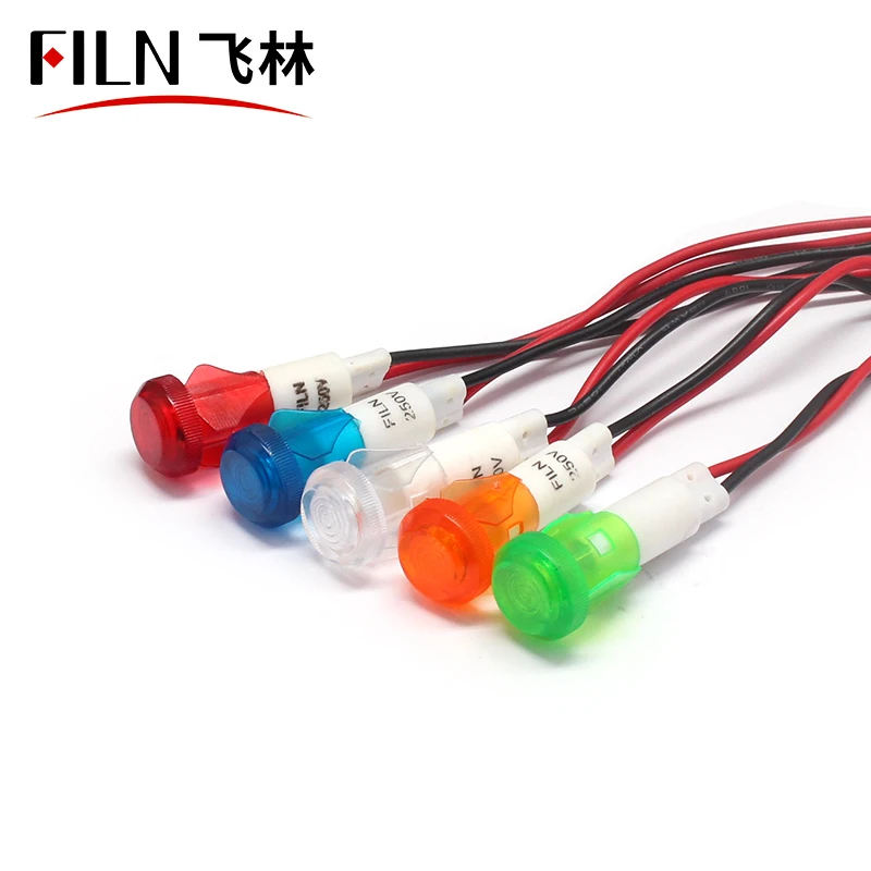  FILN 10mm Signal Lamp light with wire neon bulb 12v 24v pilot 220v industrial indicator red