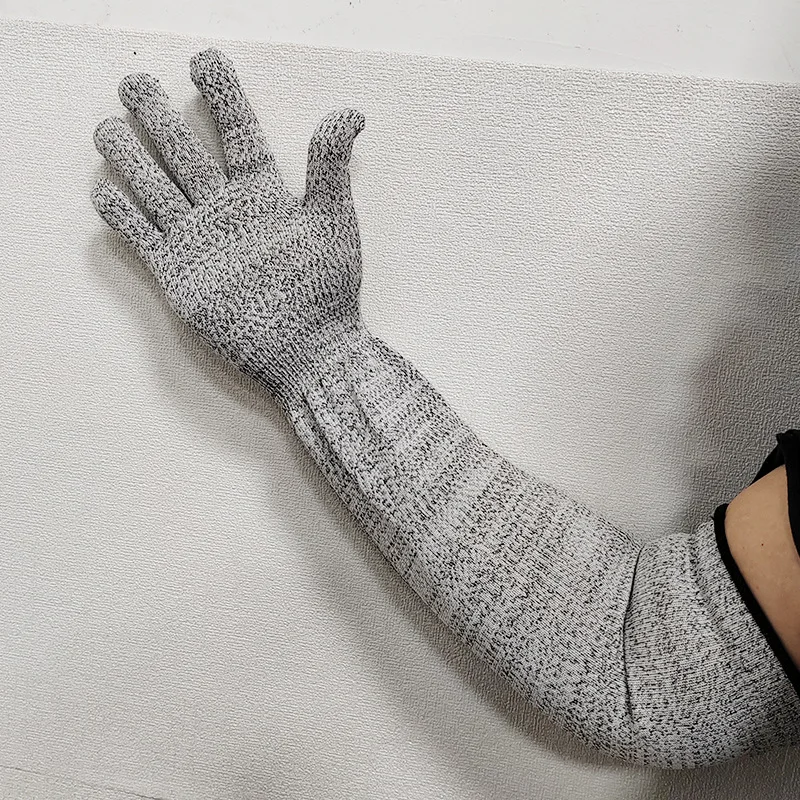 Level 5 Hppe Knitted Long Arm Sleeves Protection all Finger Cut Resistant Gloves For Kitchen Cooking Gardening