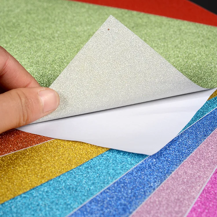 Premium Multi color Craft Sheets Glitter Card Self Adhesive A4 paper with Glue for DIY Projects