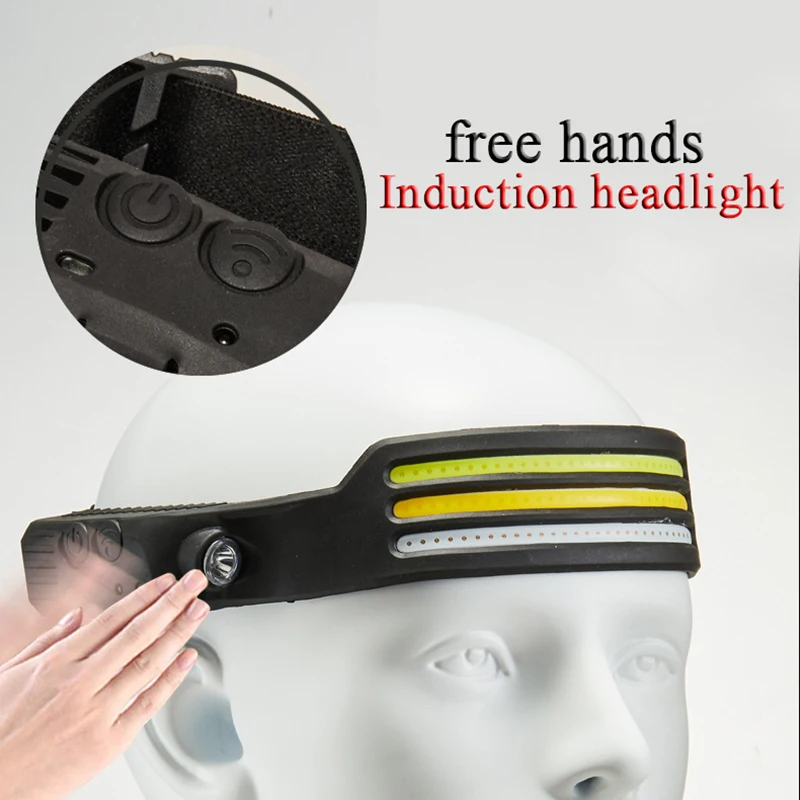 RTS AT Portable Rechargeable Head lamp XPE COB Outdoor Running Climbing Working Waterproof Sensor LED Headlight Headlamp