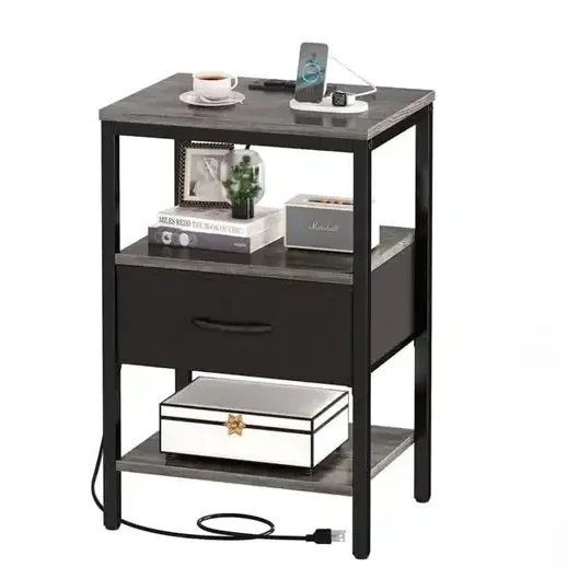 Factory Hot-selling Charging Station Nightstands Set of 2, Bed Side Tables with Charging Station Night Stands for Bedroom, 3-Tie