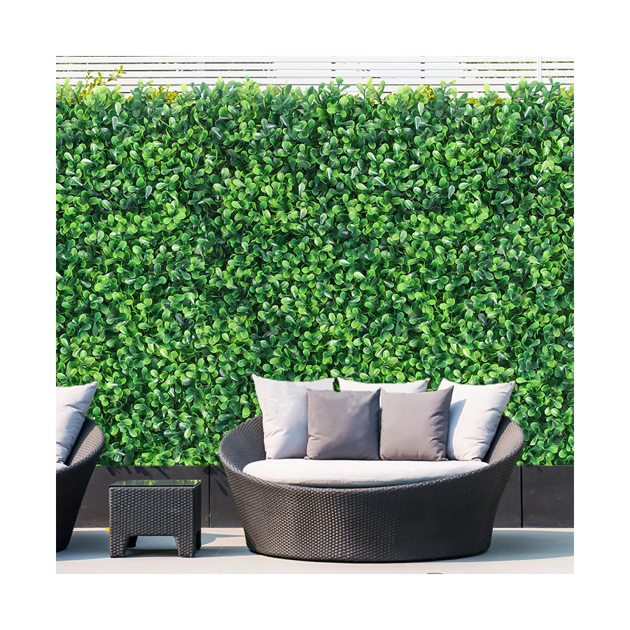 P7 Uv Protection Faux Plant Green Leaves Panel Boxwood Hedge Artificial Grass Wall for Garden Wedding Decor