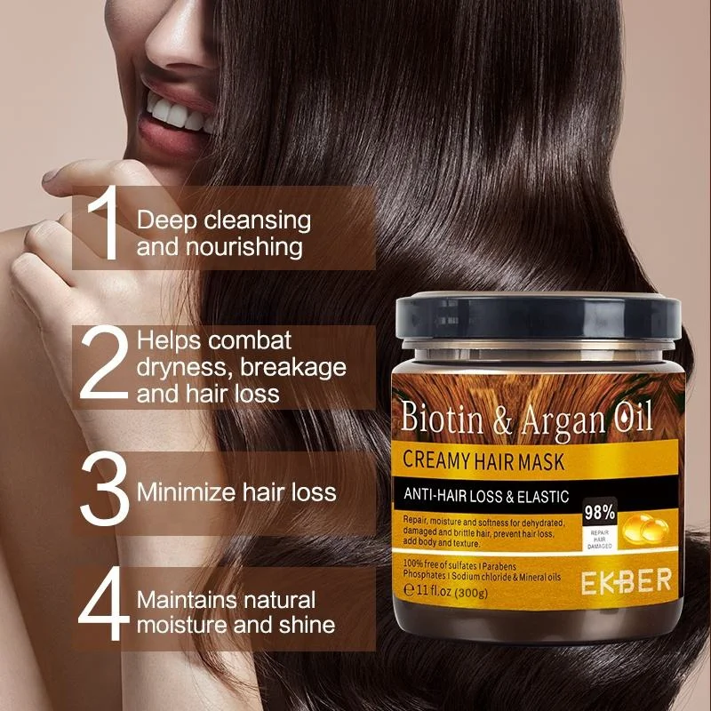 Customize Logo Ekber Macadamla Seed Oil Deep Moisturizing Biotin Argan Oil Nutrition Treatment Hair Mask