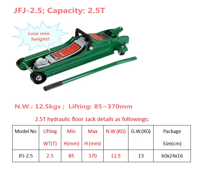 
2020 GS CE approved 2.5T new design super low height hydraulic floor jack for car repairing workshop 