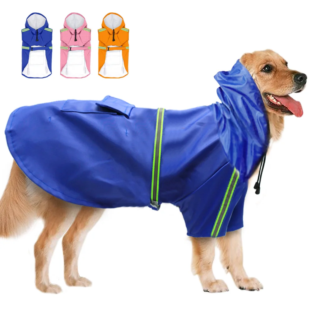 Hot Selling Multi-size Dog Waterproof Clothing Hooded Reflective Pet Raincoat Clothes