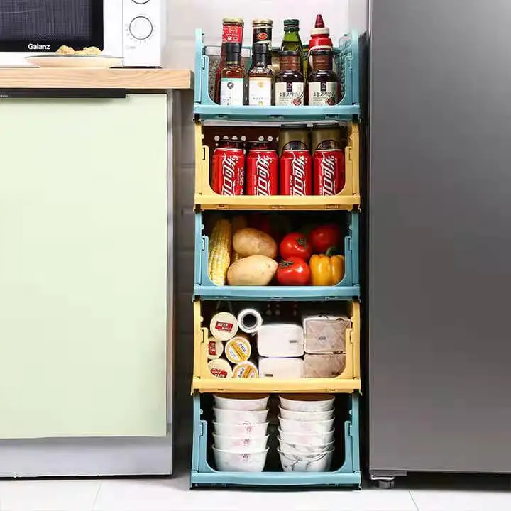 Multi-functional Household Toy Kitchen Organizers Colorful Wardrobe Stacking Layers Space Shelving Holders Storage Basket Racks