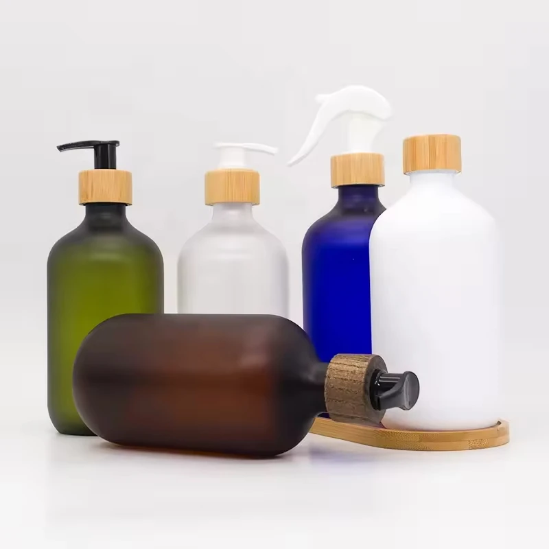 500ml clear frost round PET plastic  shampoo bottle  packing clear bottles  with bamboo pump