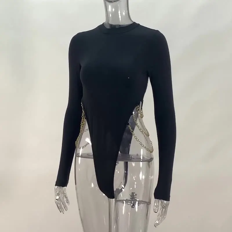 Новое поступление 2022 женское нижнее белье боди женский сексуальный топ с длинным рукавом цепочкой