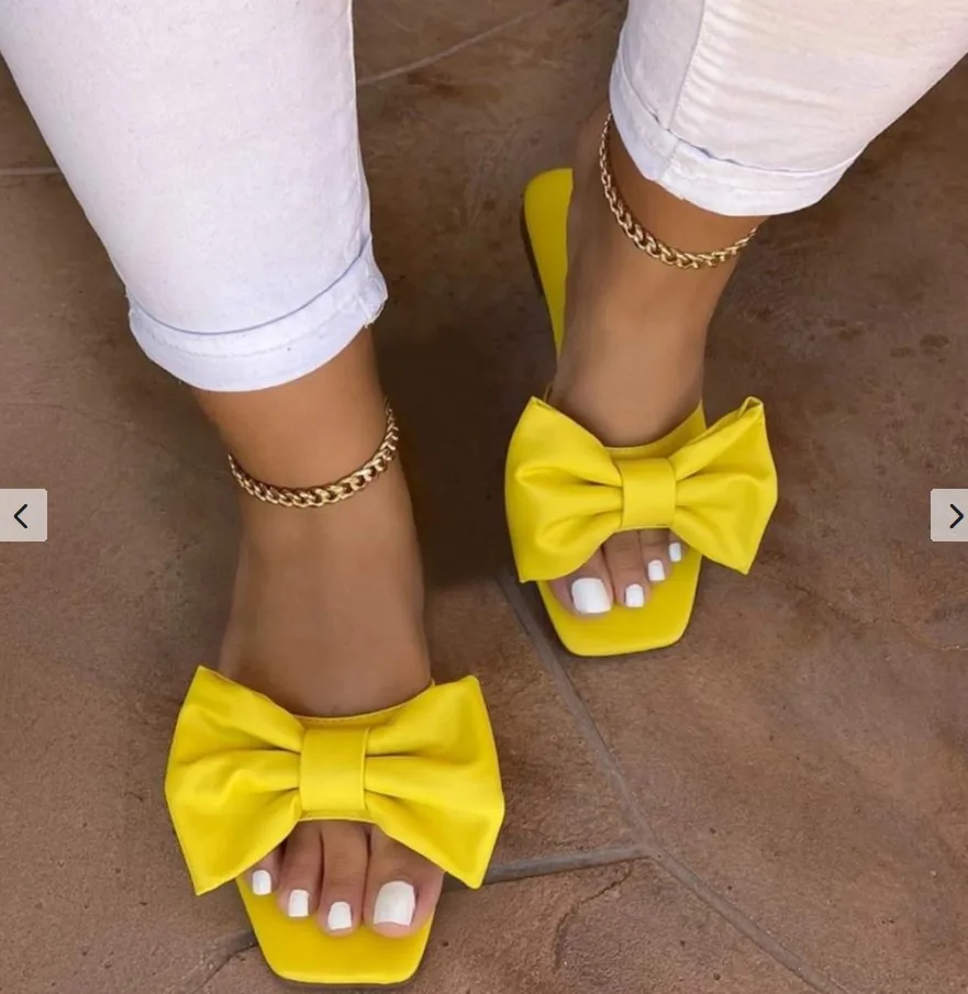 SD-210 fashion boutique one big bow ties PU leather flat cross strap open toe slipper for women summer beach sandals