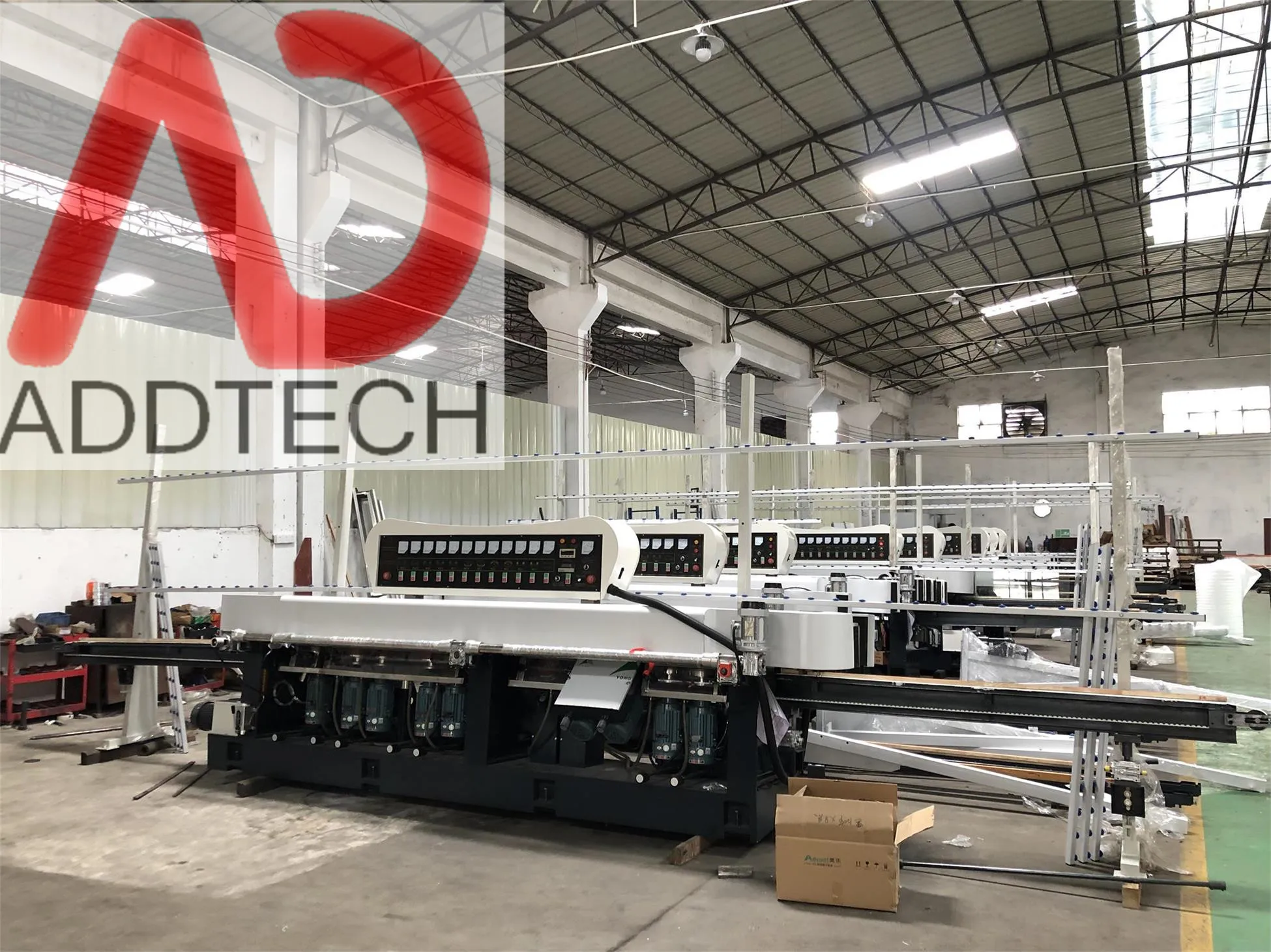 Full automatic edge polisher 11 Spindles Glass straight line edging machine with felt wheels