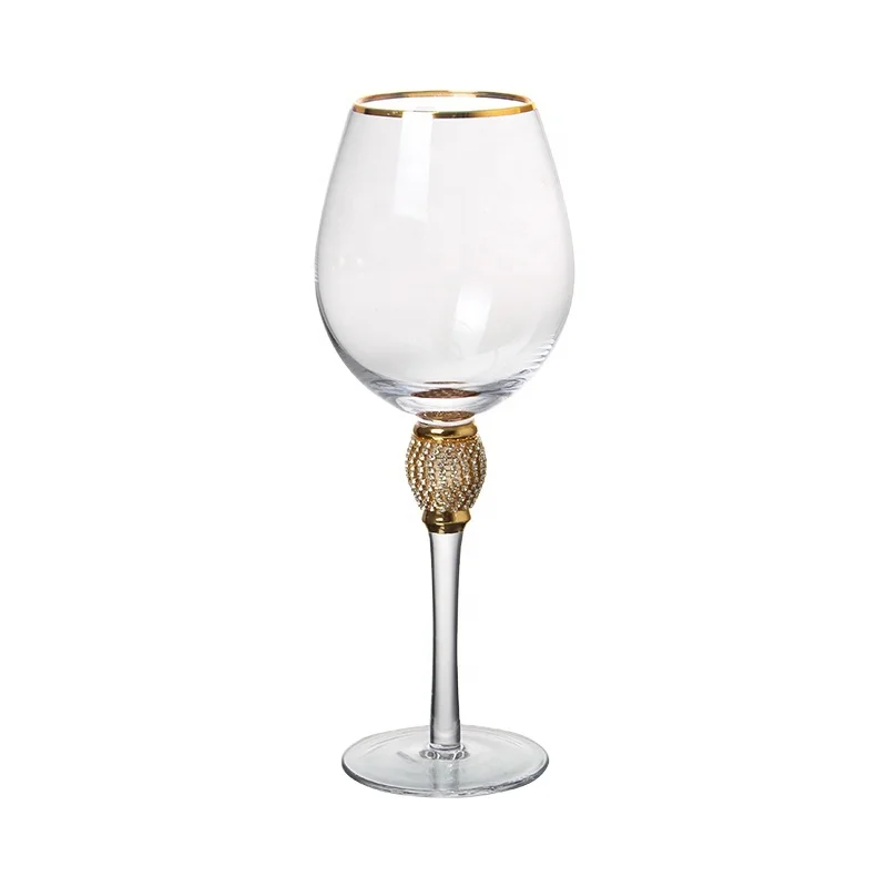 Wholesale Clear hand-made lead-free crystal  wine glass with gold rim
