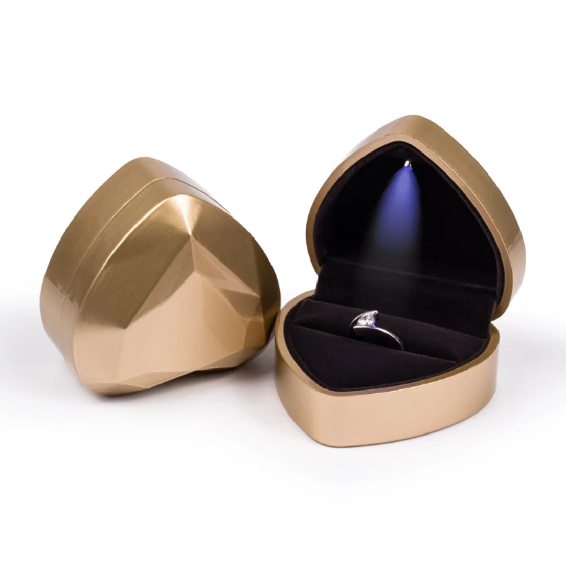 
 2020 оптовая продажа с фабрики, логотип на заказ, блестящие золотые светодиодные ювелирные кольца, коробки в форме сердца, ожерелье, Ювелирная упаковка с подсветкой  