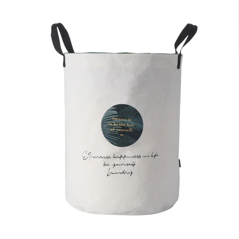 Fashion Folding Round Printed Collapsible Canvas Fabric Storage Bin Laundry Dirty Clothes Basket For Clothing Quilt Toy