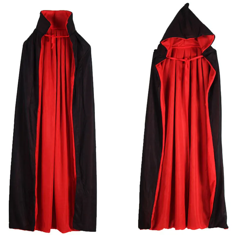 Double Layer Black Horror Costume Cheap Halloween Vampire Cloak with Teeth