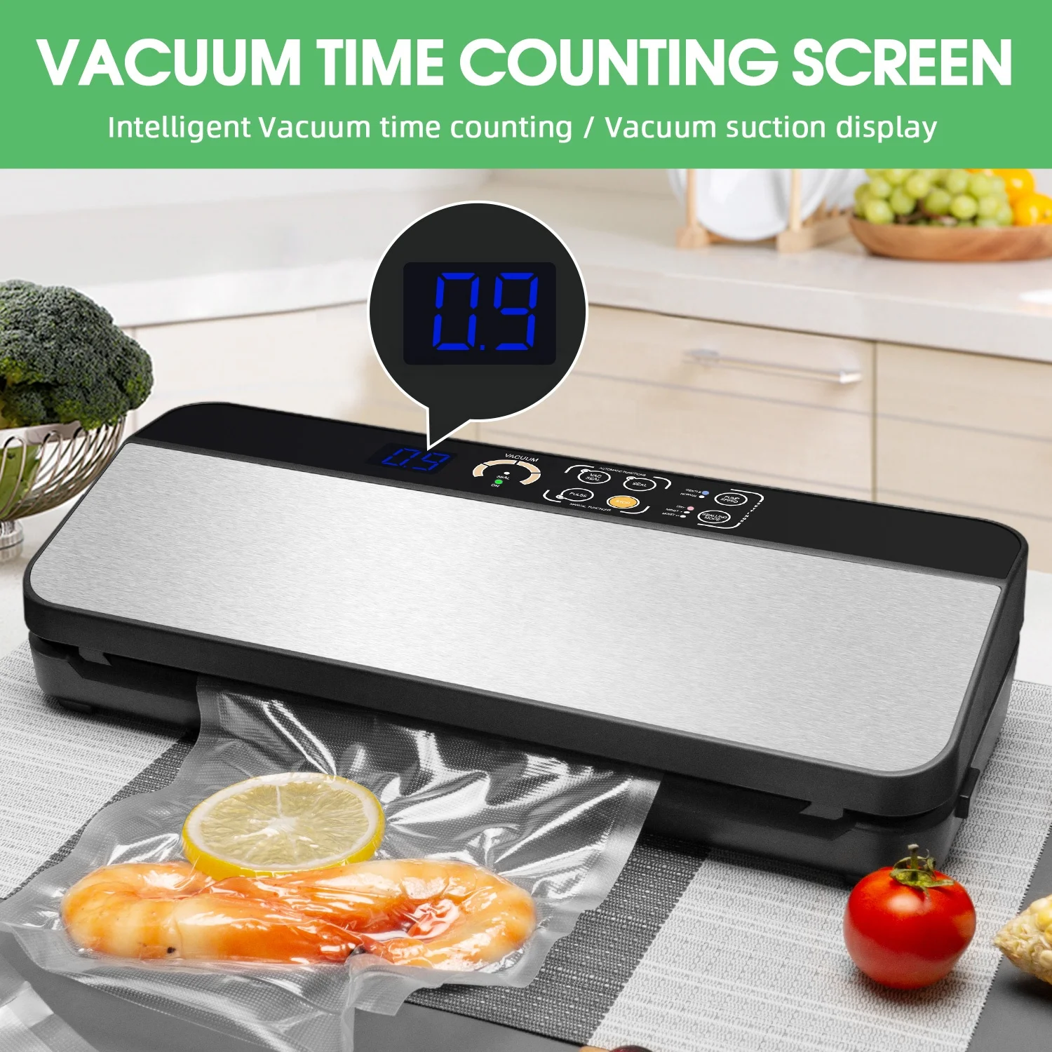 Custom Dry Moist Super Humid Color Stainless Steel and Plastic Vacuum Food Sealer Household Use Freshness Storage Vacuum Bag