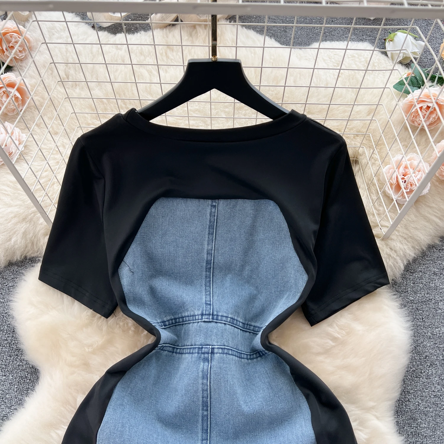 Liu Ming Summer Trending Products 2024 New Arrivals Women Clothing French Retro Short Sleeve Chic Casual Long Denim Dress