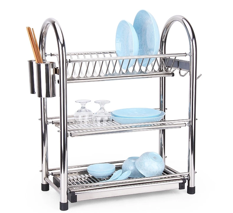 Hot selling 3 Tier Plate Holder Kitchen Storage Dish Drying Rack with Drainboard and Cutlery Cup