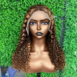 Highlight Color and 4/27 Color 150 Density Water Wavy Lace Frontal Wig, 4/27 Brazilian Virgin Human Hair Lace Front Wigs