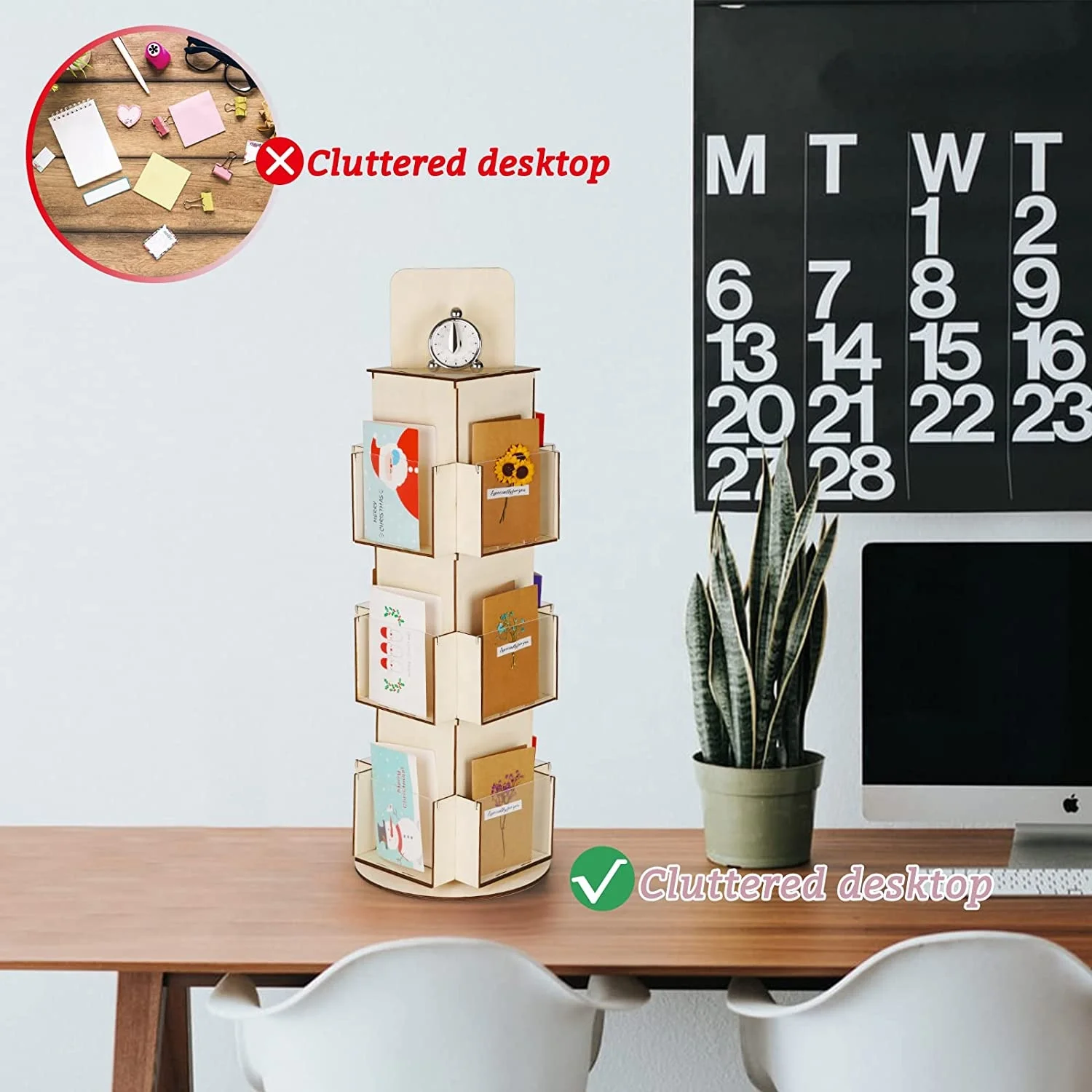 Wooden rotating greeting card display stand for greeting card supplier coffee bag 3-layer desktop display stand