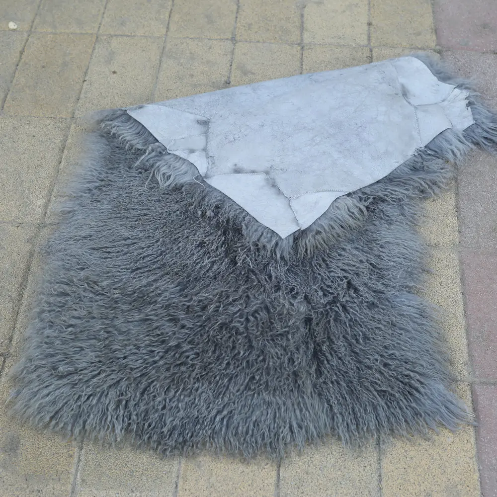 costume 60x120cm Rectangle real Sheepskin Rug   Lamb Fur Plate kinky curly Tibetan Mongolian fur pelt