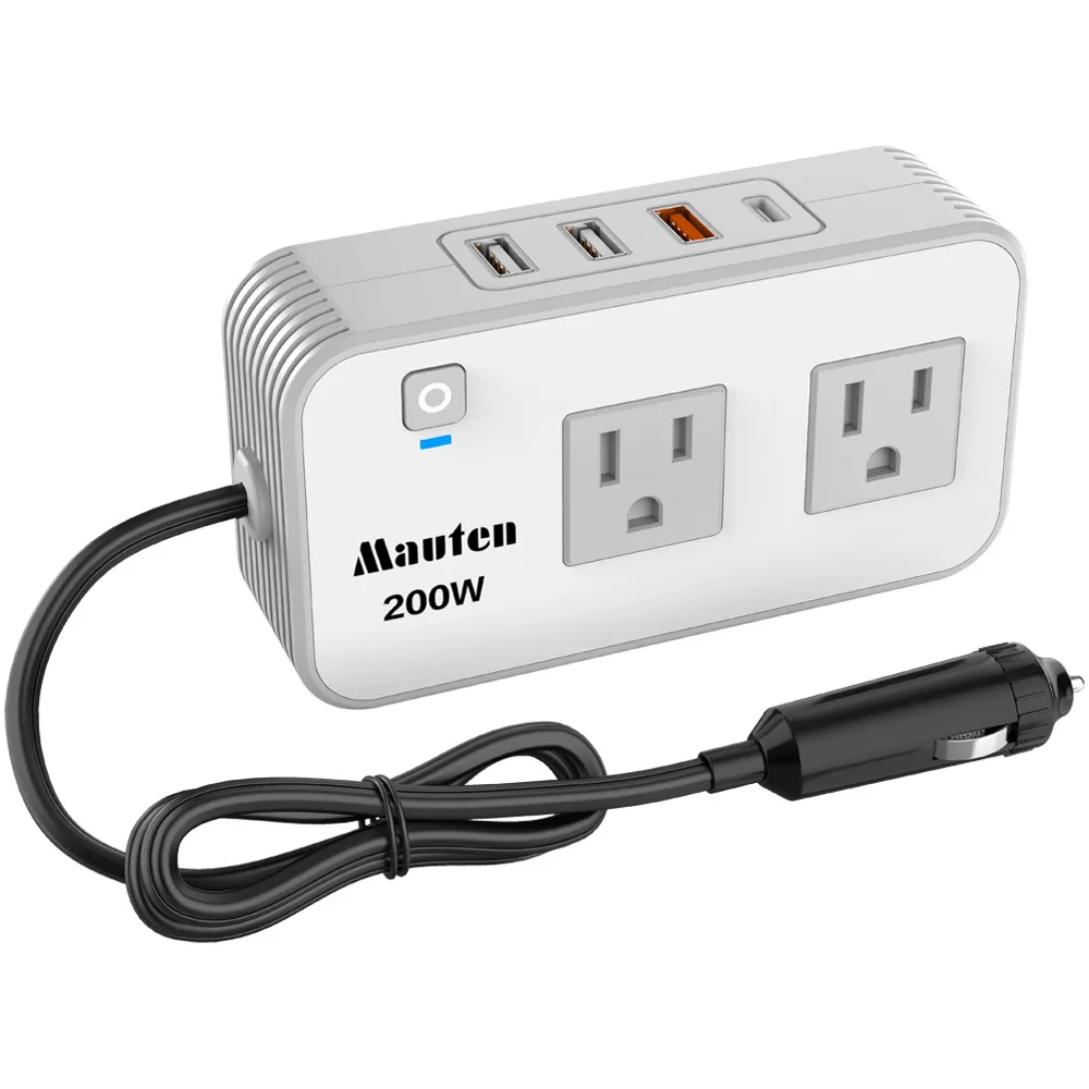 200W multifunctional socket inverter fast charging PD20w+QC3.0 power converter bank car inverter