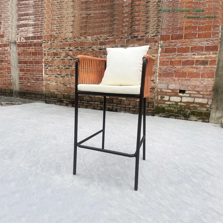 wholesale minimalist bar outdoor hotel metal chair aluminium outdoor furniture rope woven high chair