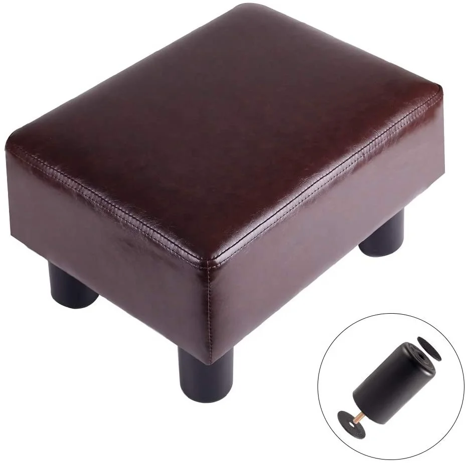 Modern Rectangle Footstools Ottoman with Non-Skid Plastic Legs brown leather  Footrest Small Stool Ottoman