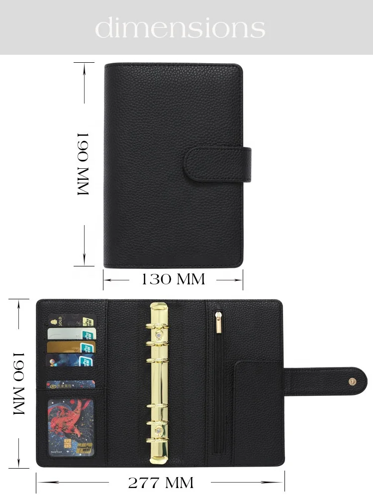 Top Custom 21 Colored A6 Pebble Leather Budget Binder for Weekly/Daily Planner As Money Binder Organizer/Cash Binder/Card Wallet