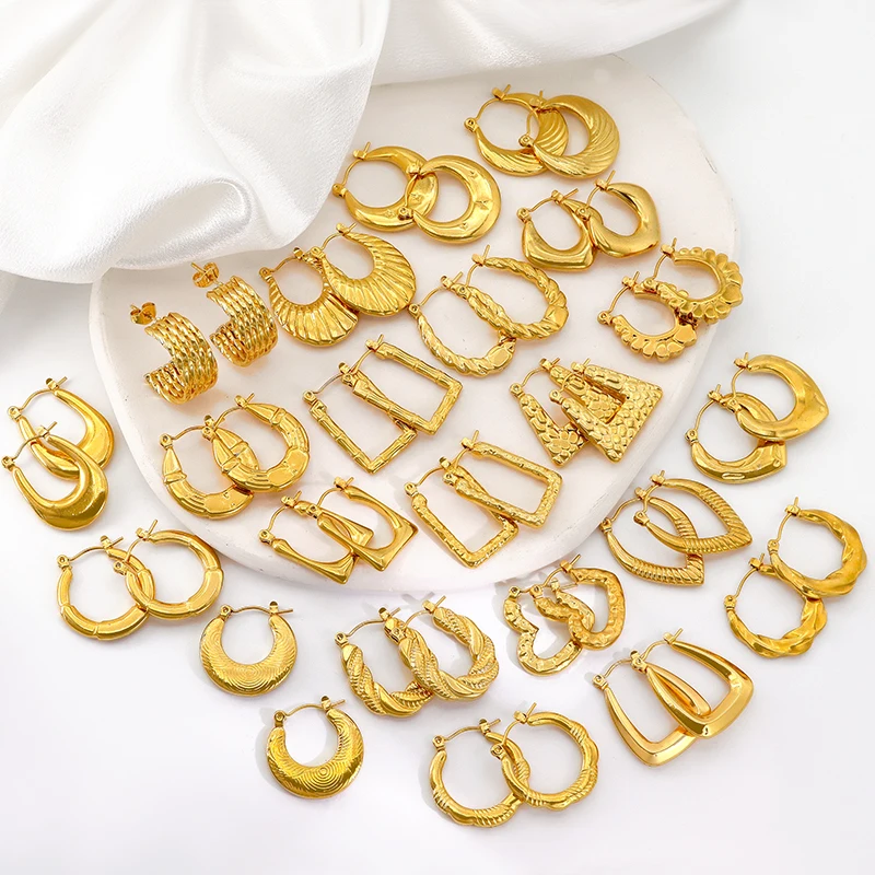 PVD 18K Gold Plated Stainless Steel Non Tarnish Jewelry Fashion Huggie Earrings for Women