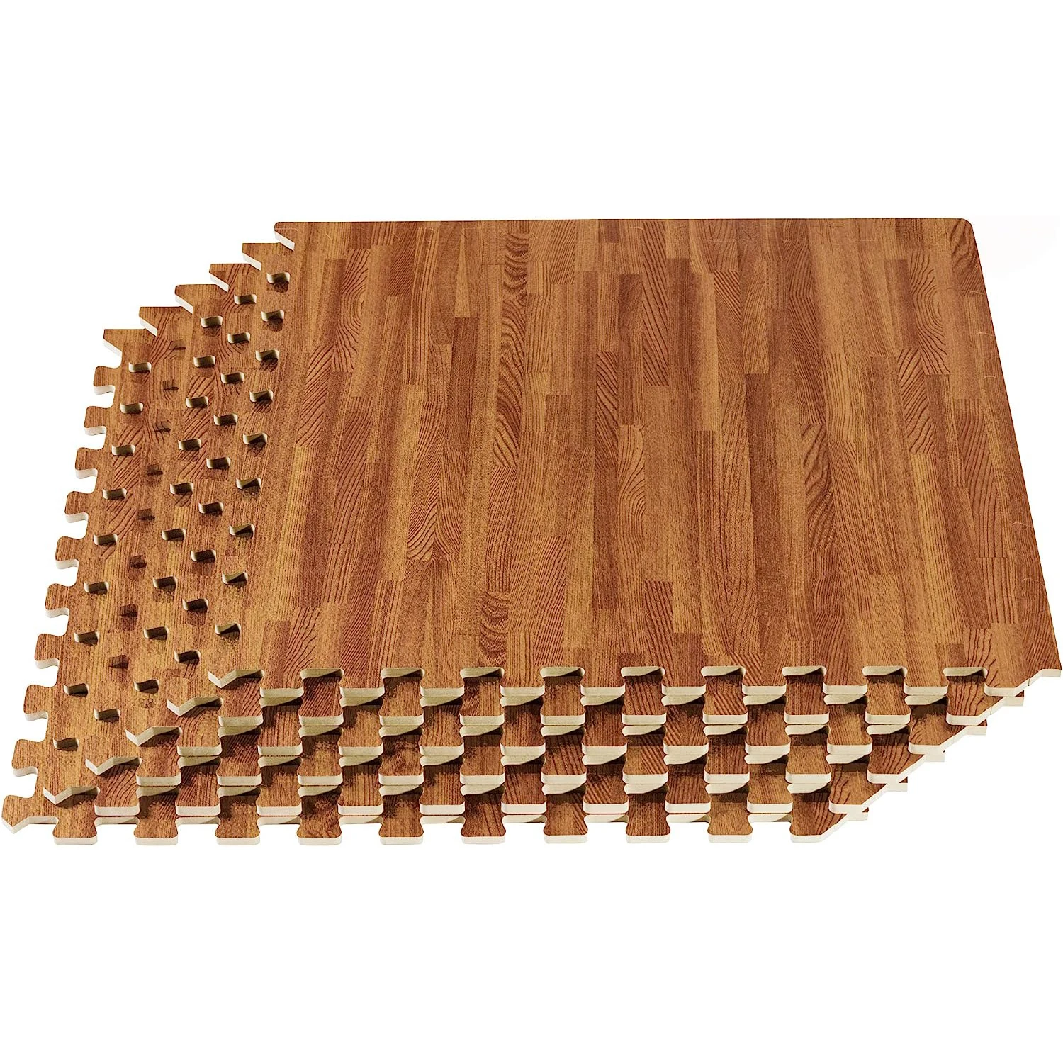 Puzzle Exercise Mat Thick Printed Foam Tiles Premium Wood Grain Interlocking Foam Floor Mats