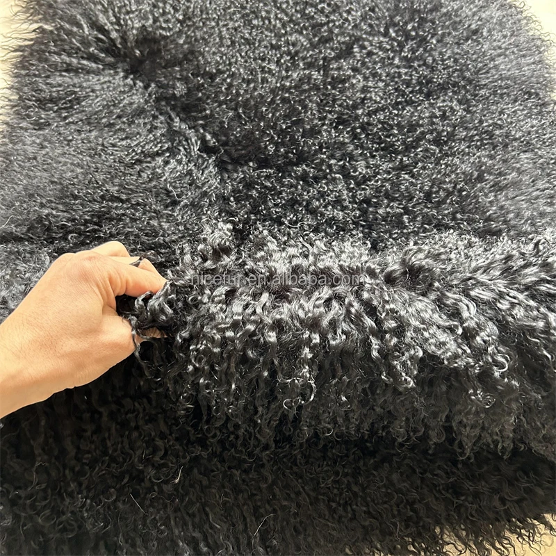 Rectangle Real Sheepskin Rug Lamb Fur Plate Curly Tibetan Mongolian Fur Pelt