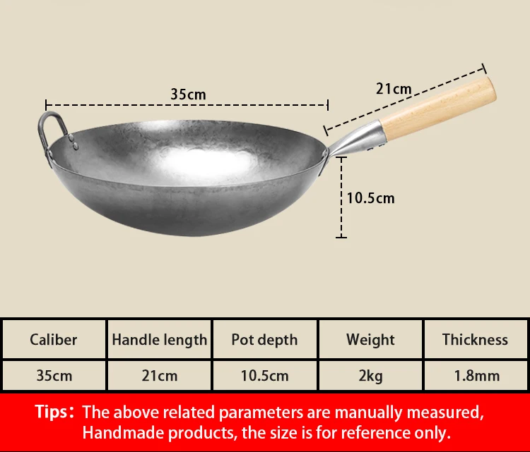 Traditional Chinese Hand made Carbon Steel Wok 2cm Health non-coating Gas Stoves pan wok