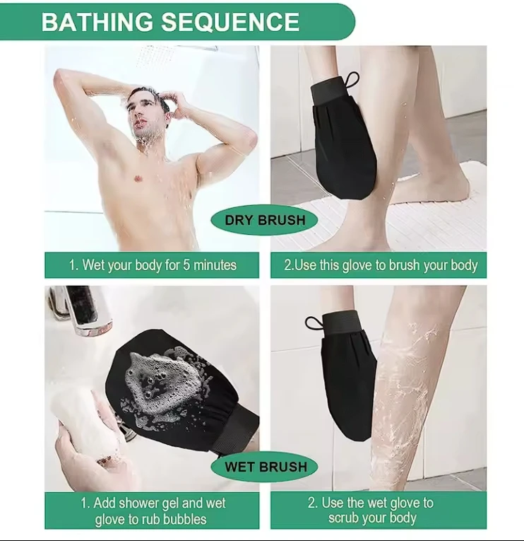 2024 лидер продаж черная перчатка-ластик для загара удаления омертвевшей кожи глубокая Роскошная отшелушивающая