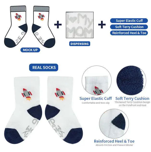 Breathable warm soft cozy winter kids socks organic cotton ribbed custom infant baby newborn girl boy socks